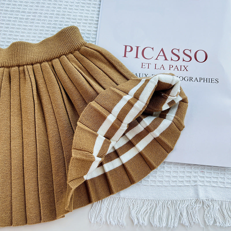 Girls Stripped Pleated Skirt