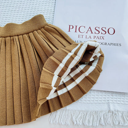 Girls Stripped Pleated Skirt