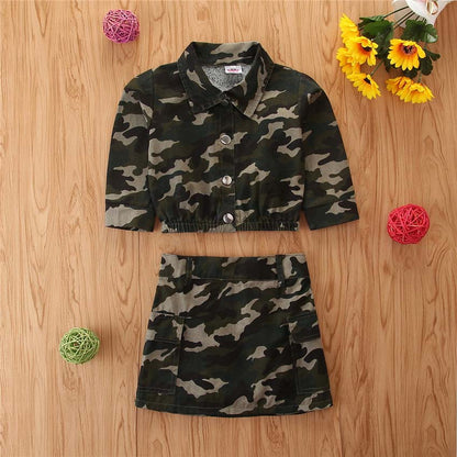 2 Piece Girls Camo Jacket and Cargo Skirt Set