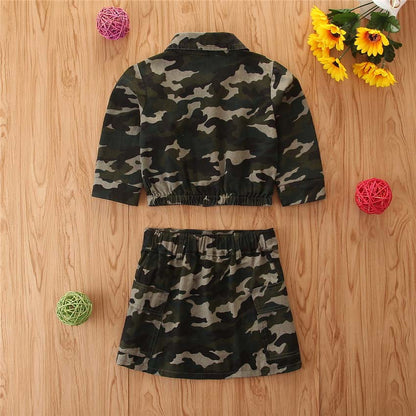 2 Piece Girls Camo Jacket and Cargo Skirt Set