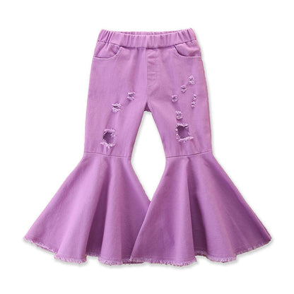 100% Cotton Toddler Girls Ripped Flare Jeans