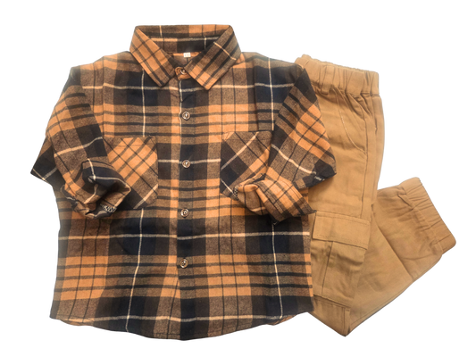 2 Piece Boys Flannel Shirt & Cargo Pant Set