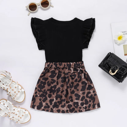 2 Piece Girls T-Shirt And Leopard Skirt Set