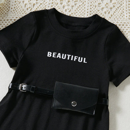 Girls T-Shirt Dress With Purse