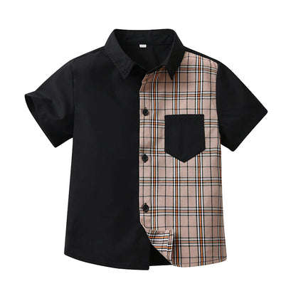Boys Half Plaid Button Down Shirt